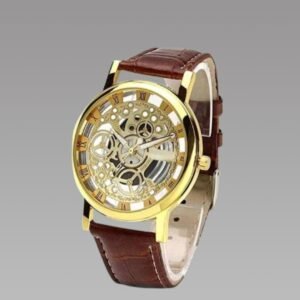 Unique Gold Dial Leather Analog Watch for Men