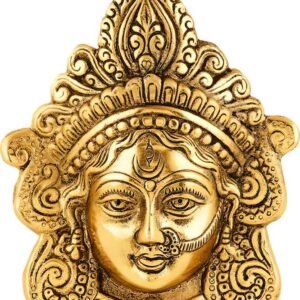 Ambika Durga Face Wall Hanging Metal Idol Showpiece - 15.24 cm (Gold Plated, Metal, Gold)