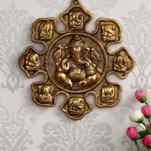 CraftIndia 9 variants of Lord Ganesha Golden Metal Wall Hanging