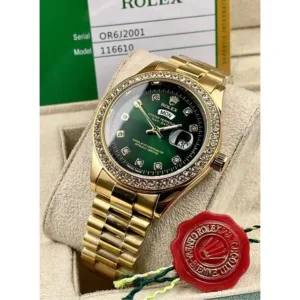 Rolex Watch Diamond Gold Green For Men