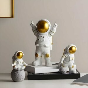 Astronaut Spaceman Statue Ornament Home Office Desktop Figurine Decors Set of 3 Golden