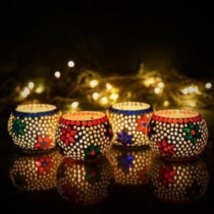CraftIndia Set of 2 Mosaic Glass Decorative Tea Light Holder