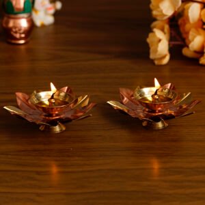 CraftIndia Set of 2 Floral Shape Metal Diya